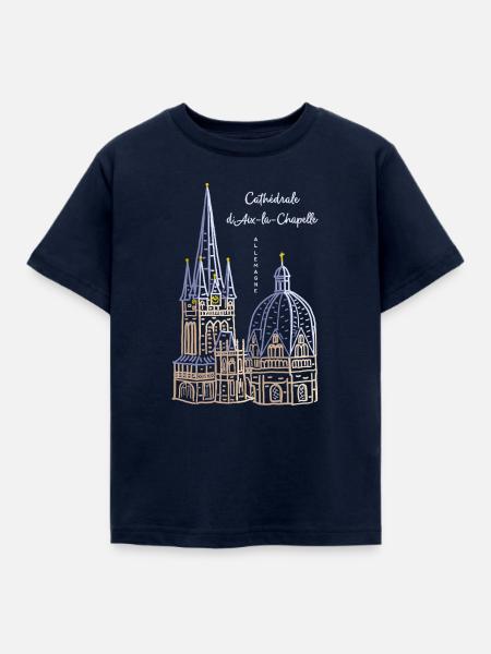 Aachener Dom, Französisch, Handzeichnung - Kinder T-Shirt - Navy