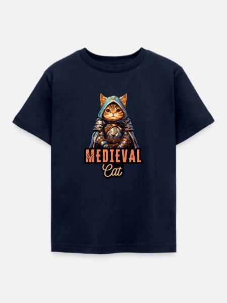 Mittelalterliche Katze: Fantasy-Rüstungsdesign - Kinder T-Shirt - Navy