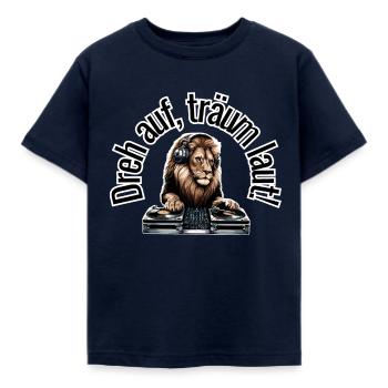 Turn it up, dream aloud! Lion at the DJ booth funny - Kids' T-Shirt - navy - Front - AI Model Kid Female (0cm)