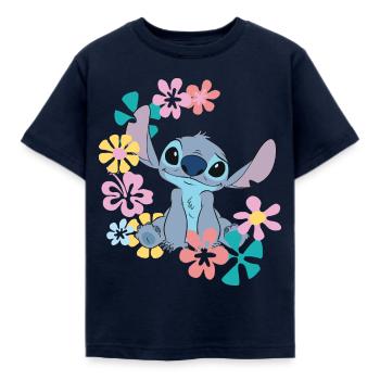 Lilo & Stitch Stitch Mit Hawaiianischen Blumen - Kinder T-Shirt - Navy - Vorne - AI Model Kid Female (0cm)