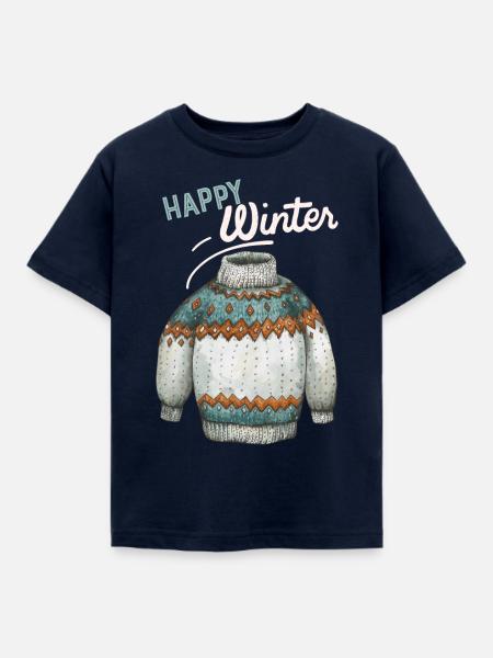 Winter-Design, Strick Pullover Happy-Winter Spruch - Kinder T-Shirt - Navy