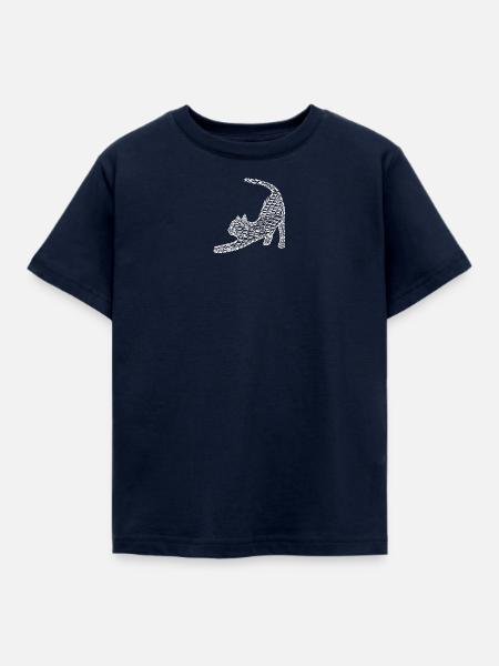 Schrift muster, gestreckte Katze, hell - Kinder T-Shirt - Navy