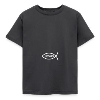 Jésus Poisson Blanc Ichthys Poisson Jésus - T-shirt Enfant - charbon - Devant - AI Model Kid Female (0cm)