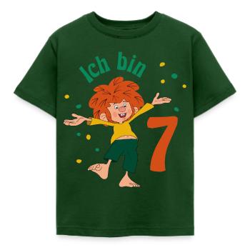 Pumuckl Ich Bin Sieben Geburtstagsmotiv - Kinder T-Shirt - Forstgrün  - Vorne - AI Model Kid Female (0cm)