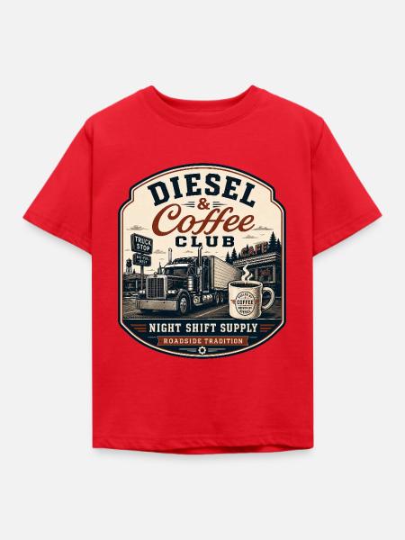 Diesel & Coffee Trucker Design - Kinder T-Shirt - Rot