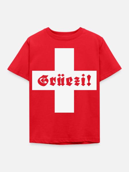Grüezi (Schweiz / Fraktur / Schweizerfahne) - Kinder T-Shirt - Rot
