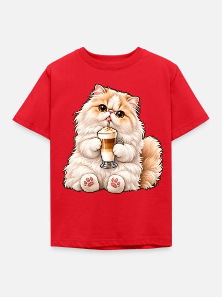 Süße Perserkatze mit Latte Macchiato - Kinder T-Shirt - Rot
