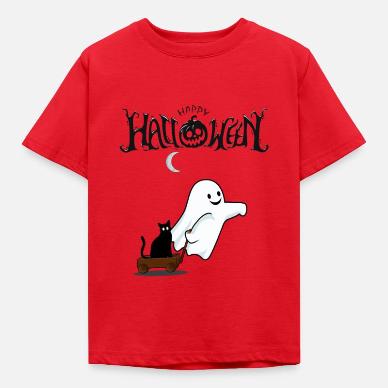 Geist mit Katze Halloween - Kinder T-Shirt - Rot