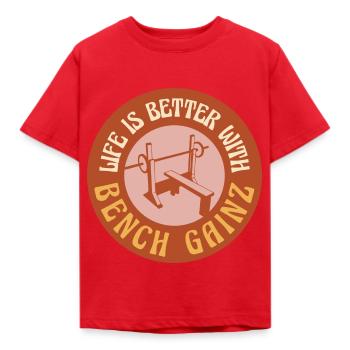 Life With Bench Gainz Ironisches Sprichwort - Kinder T-Shirt - Rot - Vorne - AI Model Kid Male (0cm)