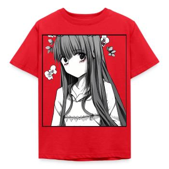 Delicate Flowers: Anime romantique Girl with Flower - T-shirt Enfant - rouge - Devant - AI Model Kid Male (0cm)