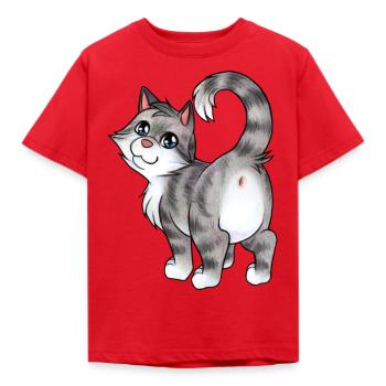 Lustige freche Katze, die einem den Po zeigt - Kinder T-Shirt - Rot - Vorne - AI Model Kid Male (0cm)