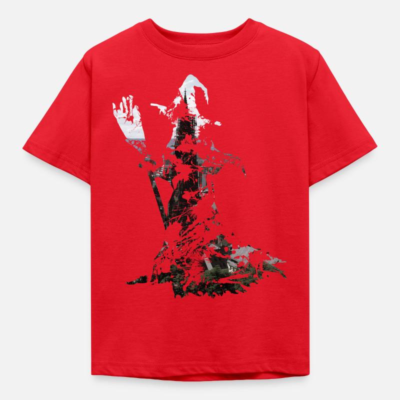 Debout sorcière avec balai comme une touche de couleur - T-shirt Enfant - rouge
