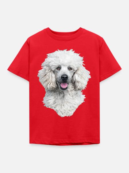 Weißer Pudel Hundekopf - Kinder T-Shirt - Rot