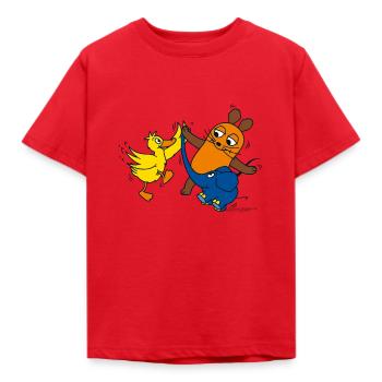 Maus, Elefant und Ente High-Five - Kinder T-Shirt - Rot - Vorne - AI Model Kid Male (0cm)