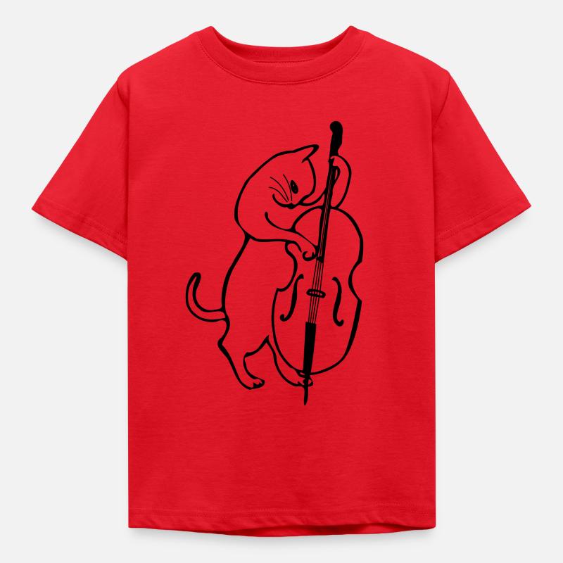 Katze mit dem Kontrabass - Kinder T-Shirt - Rot