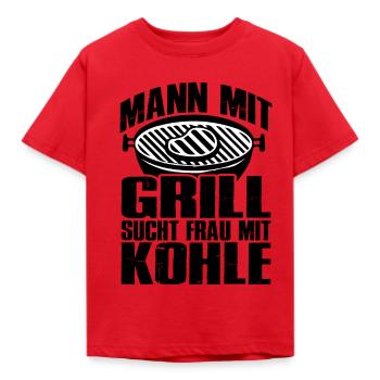 Mann mit Grill sucht Frau mit Kohle - Kinder T-Shirt - Rot - Vorne - AI Model Kid Male (0cm)