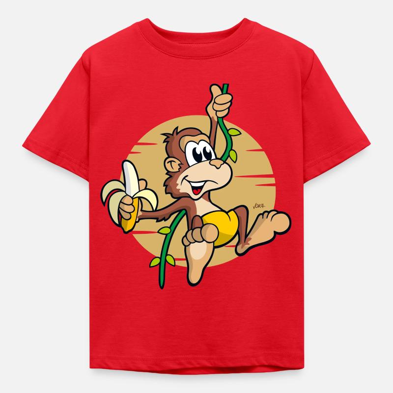 freches kleines Comic-Äffchen mit Banane - Kinder T-Shirt - Rot