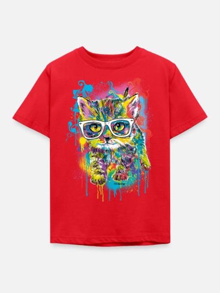 P.D. Moreno Katze mit Brille - Kinder T-Shirt - Rot