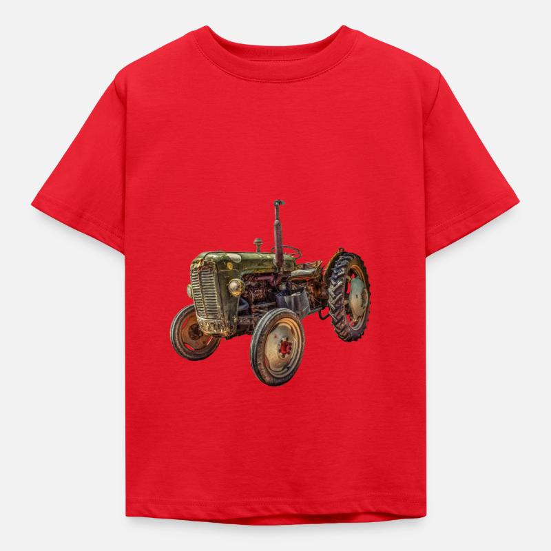 Grøn Traktor Oldtimer - T-shirt barn - röd