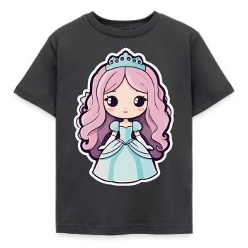 Niedliche Prinzessin rosa Haar Tiara blaues Kleid - Kinder T-Shirt - Dunkelgrau - Vorne - AI Model Kid Female (0cm)