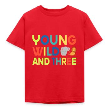 Young wild and three,Birthday - Kinder T-Shirt - Rot - Vorne - AI Model Kid Male (0cm)