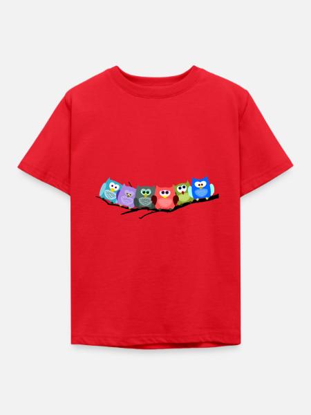 Cooles buntes Eulen Motiv - Kinder T-Shirt - Rot