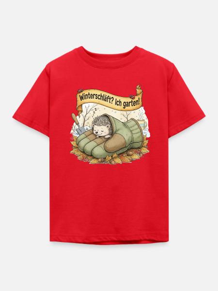 Igel schläft in Gartenhandschuh "Winterschläft? Ic - Kinder T-Shirt - Rot