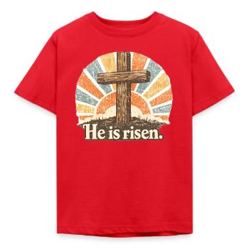 Crucifix He is Risen Vintage - Kids' T-Shirt - red - Front - AI Model Kid Male (0cm)