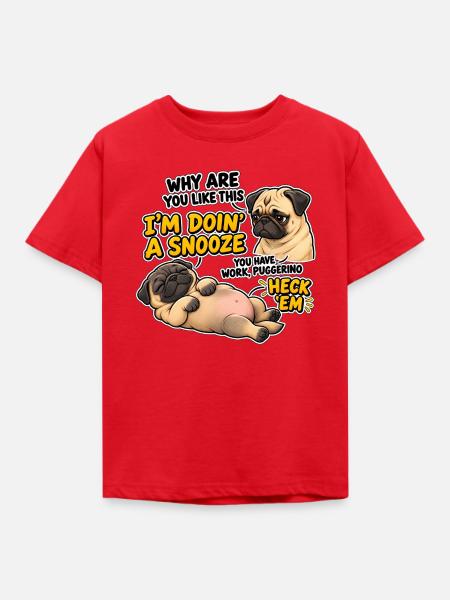 Pug Schlafmodus Spruch Design - Kinder T-Shirt - Rot