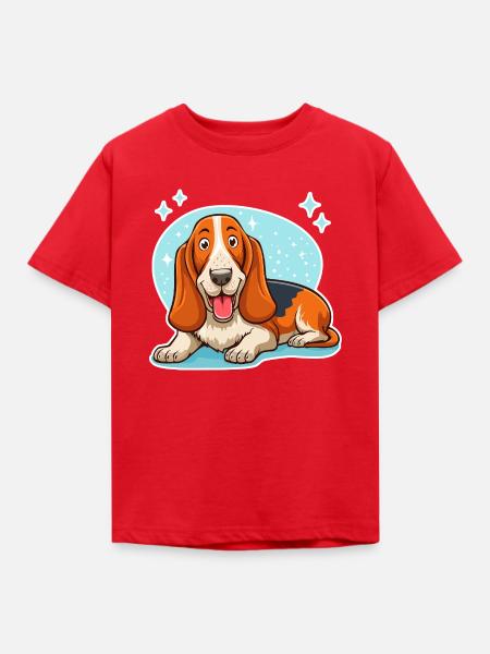 Basset Hound (hellblaue Sterne) - Kinder T-Shirt - Rot