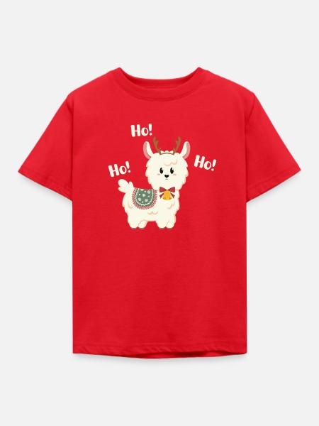 Weihnachtslama mit Glocke - Kinder T-Shirt - Rot