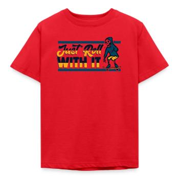Just Roll With It Skatepark Skatergirl Skaterboy - Kinder T-Shirt - Rot - Vorne - AI Model Kid Male (0cm)