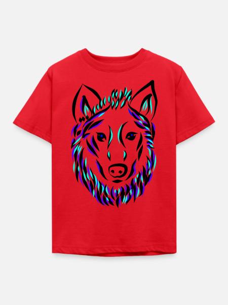 Wolf Hund Wolfskopf - Kinder T-Shirt - Rot