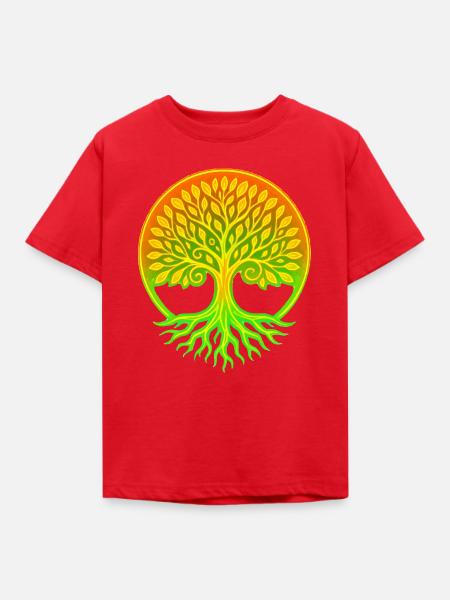 Lebensbaum im Regenbogenkreis - Kinder T-Shirt - Rot