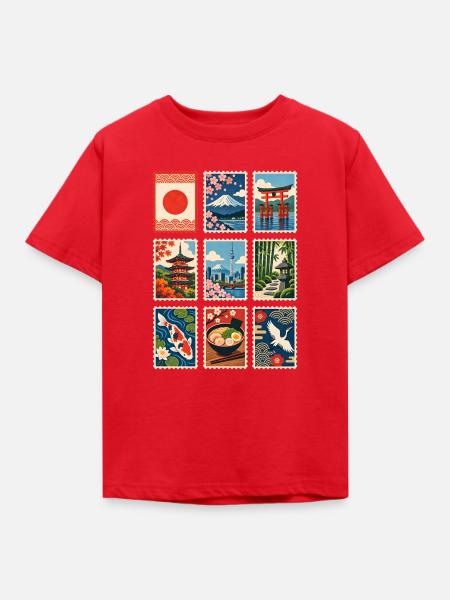 Japan Briefmarken - Kinder T-Shirt - Rot