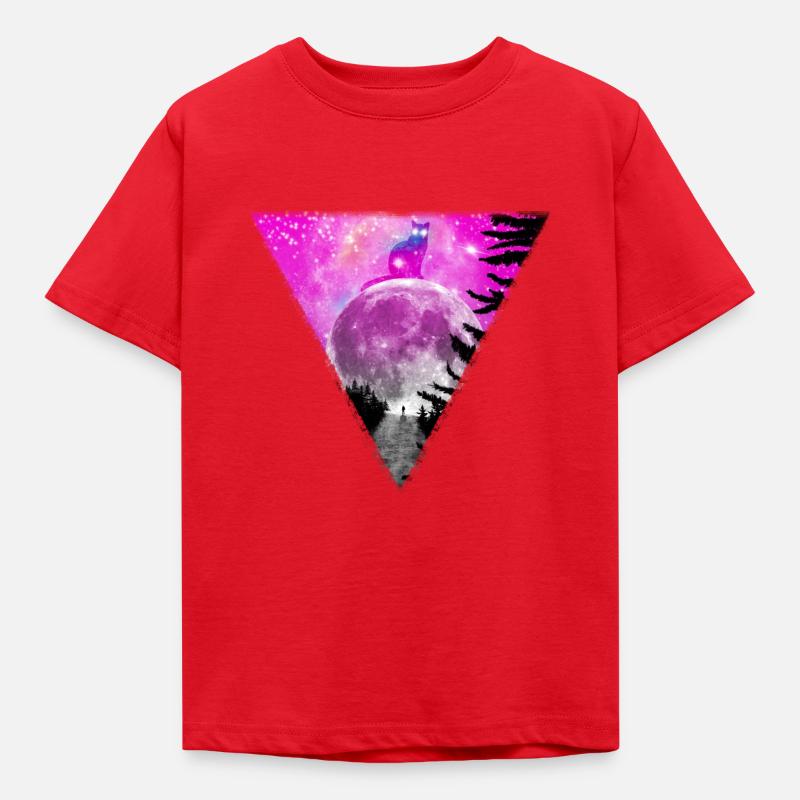Chat géant sur la lune. - T-shirt Enfant - rouge