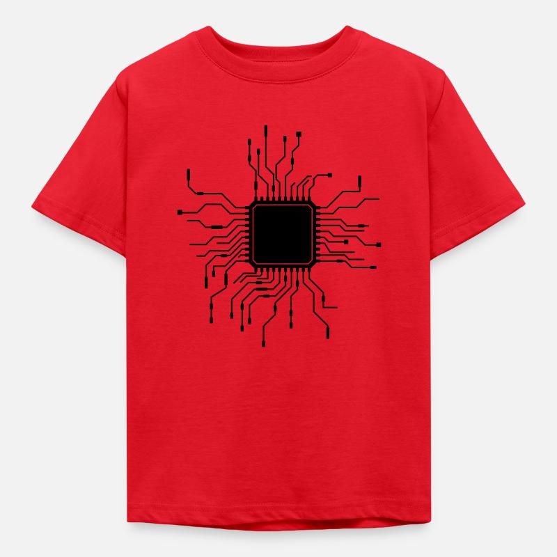 processor cpu wires wire cabling computer - Kids' T-Shirt - red