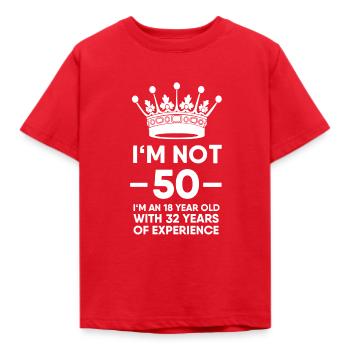 Ich bin nicht 50 sondern 18 mit 32 Jahre Erfahrung - Kinder T-Shirt - Rot - Vorne - AI Model Kid Male (0cm)