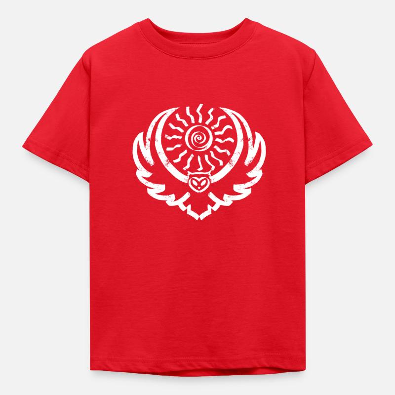 Weiße Eule und Sonne - Kinder T-Shirt - Rot