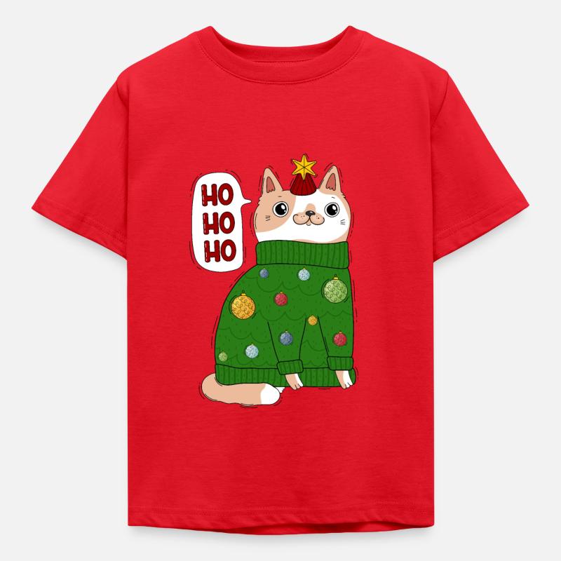 Chat en pull de Noël - T-shirt Enfant - rouge