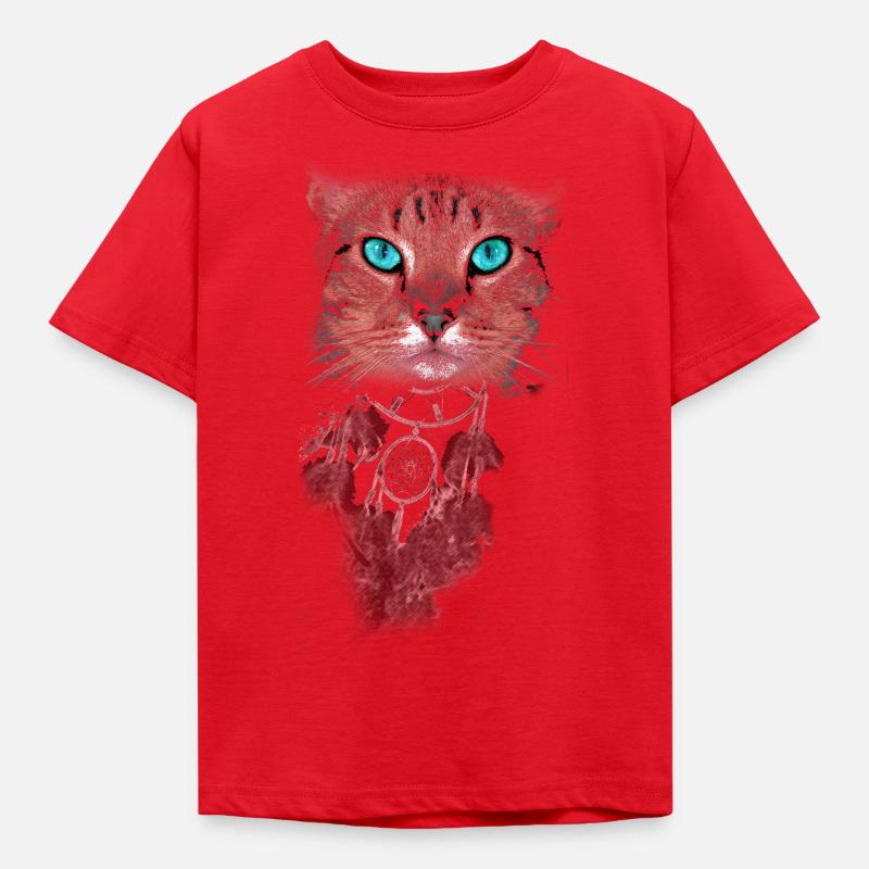 Chat Yeux bleus Attrape-rêves - T-shirt Enfant - rouge