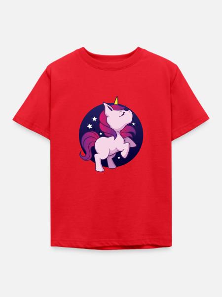 Träumendes Einhorn mit Sternenhimmel - Kinder T-Shirt - Rot