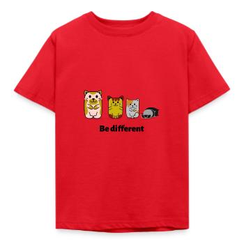 Cats "Be different" - Kinder T-Shirt - Rot - Vorne - AI Model Kid Male (0cm)