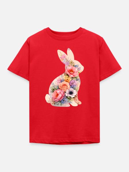 Hase Pastell Blumen - Kinder T-Shirt - Rot