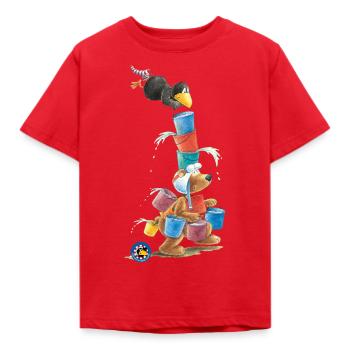 Der kleine Rabe Socke mit Eddi Wassereimer - Kinder T-Shirt - Rot - Vorne - AI Model Kid Male (0cm)