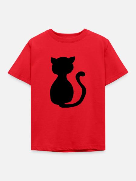 Schwarze Katze - Kinder T-Shirt - Rot