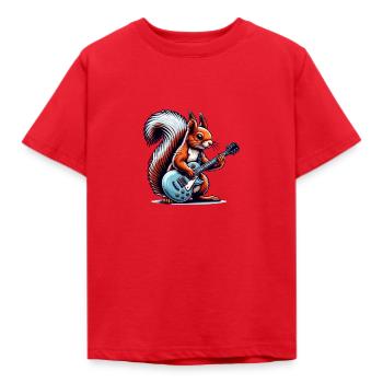 Eichhörnchen Spielt E-Gitarre Rock Musik - Kinder T-Shirt - Rot - Vorne - AI Model Kid Male (0cm)