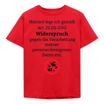 Datenschutz Verordnung Law DSGVO Event Foto Jura - Kinder T-Shirt - Rot - Vorne - AI Model Kid Male (0cm)