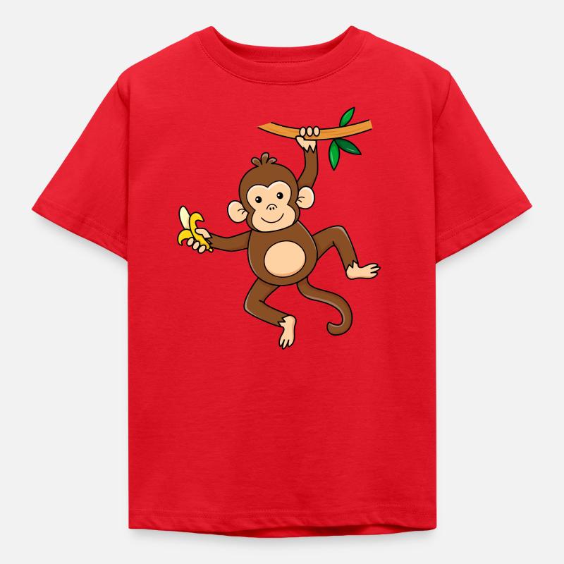 Affe mit Banane - Kinder T-Shirt - Rot