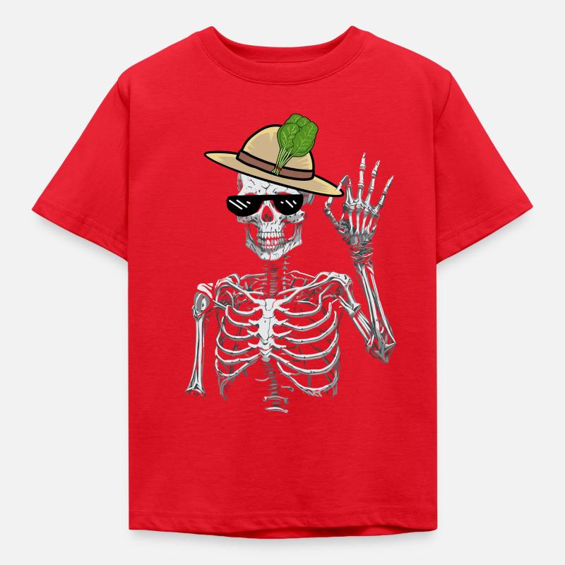 Skelett Gärtner Spinat Gärtnern Mime Vegetarier - Kinder T-Shirt - Rot